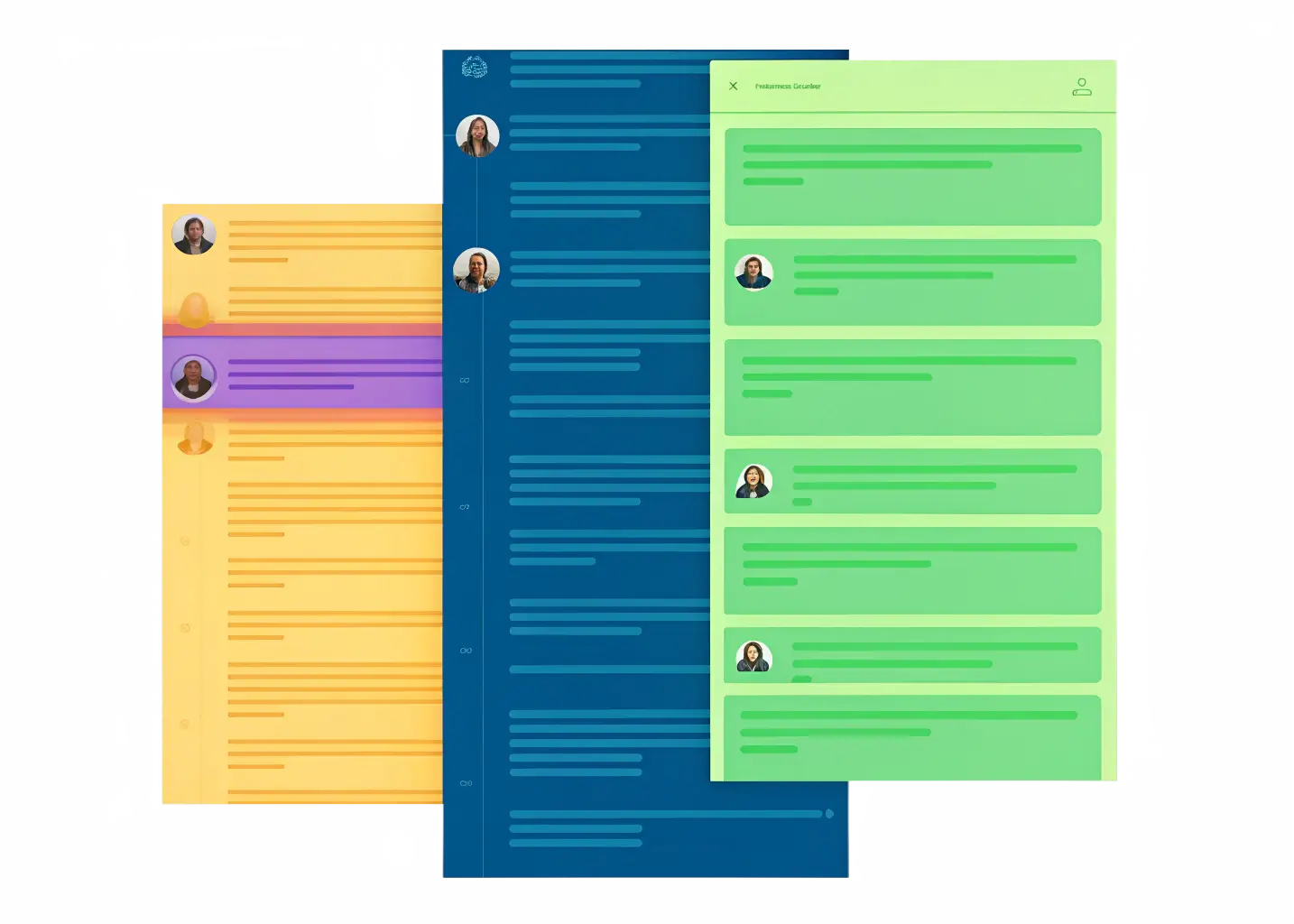 AI-chattgränssnitt: sidopanel med användarmeddelanden och klick för navigering